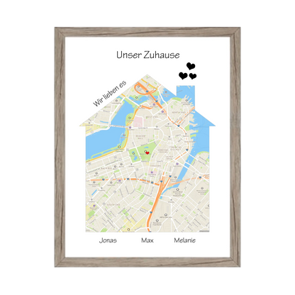 "Unser Zuhause" Poster als Einzugsgeschenk in Wohnung, Haus, Richtfest