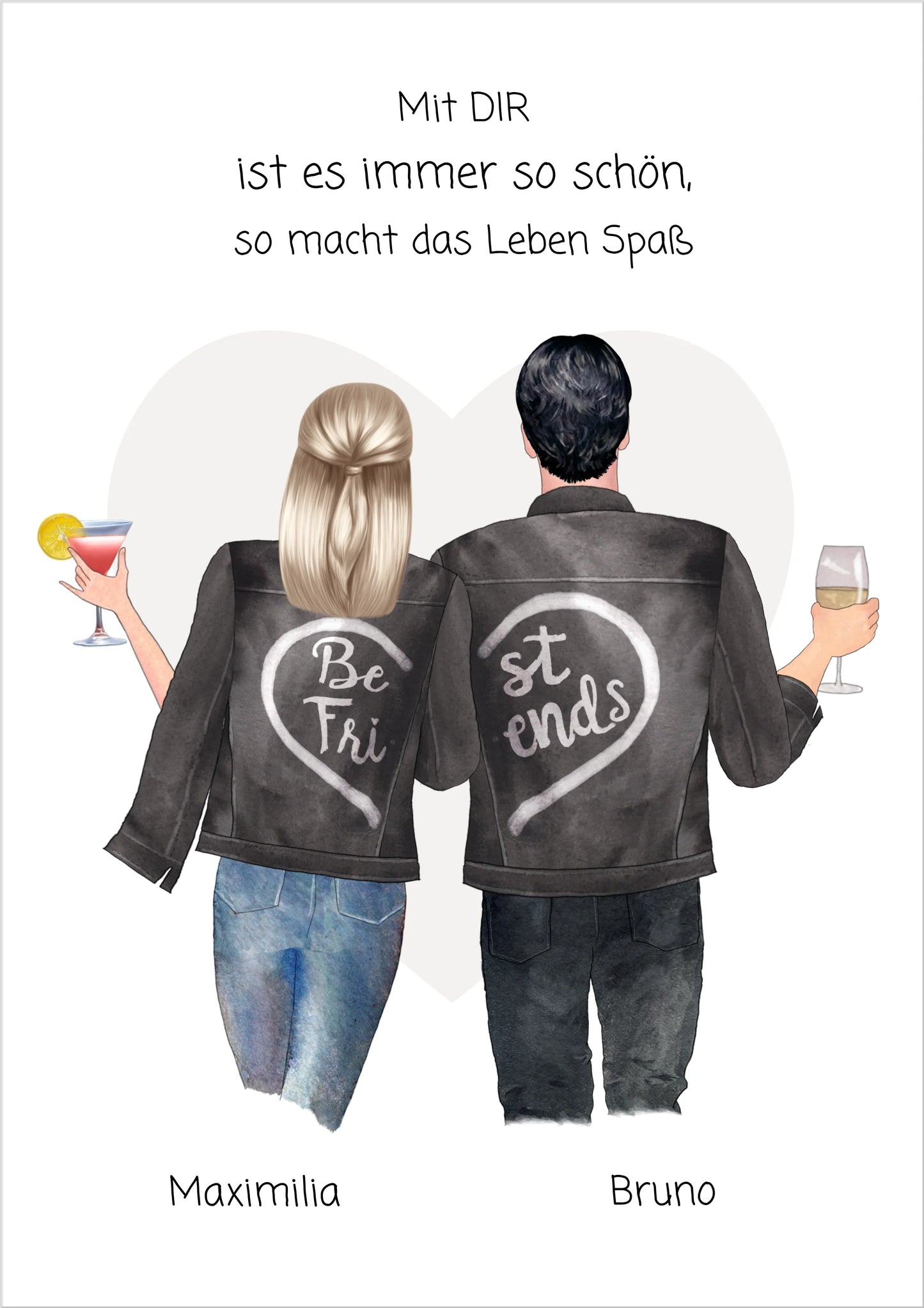 Personalisiertes Geschenk Freundin / Freund - Pärchenbild Partnerbild Poster mit Spruch - Freundschaftsgeschenk, Geschenk Partnerschaft