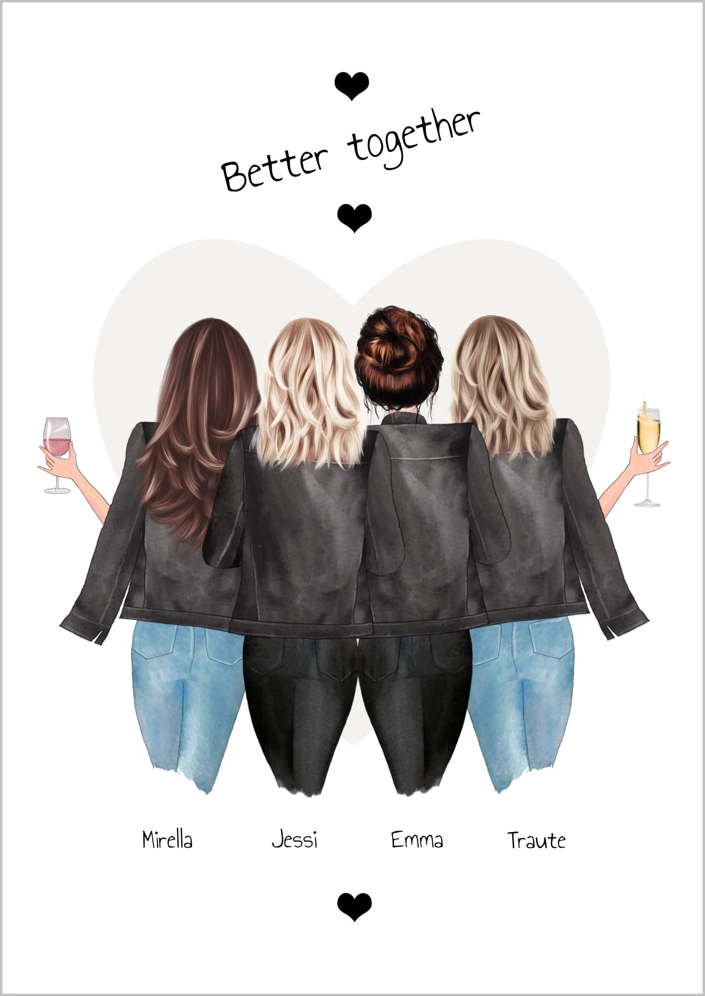 4 beste Freundinnen Poster Geschenk mit Spruch personalisiert - Beste Freundin Bild Geschenk - Geburtstagsgeschenk