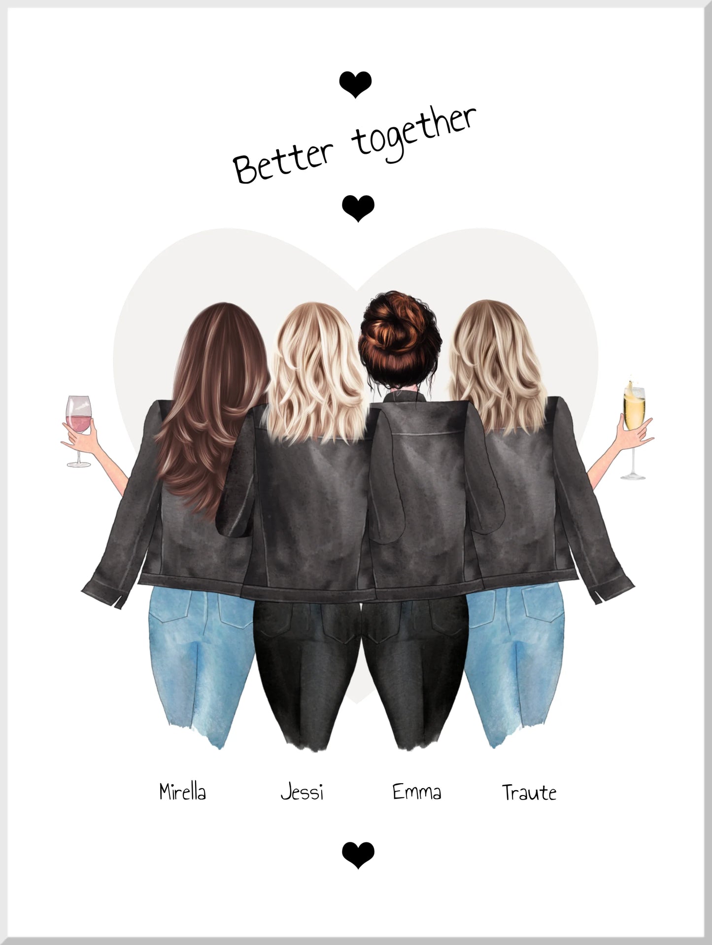 4 beste Freundinnen Poster Geschenk mit Spruch personalisiert - Beste Freundin Bild Geschenk - Geburtstagsgeschenk
