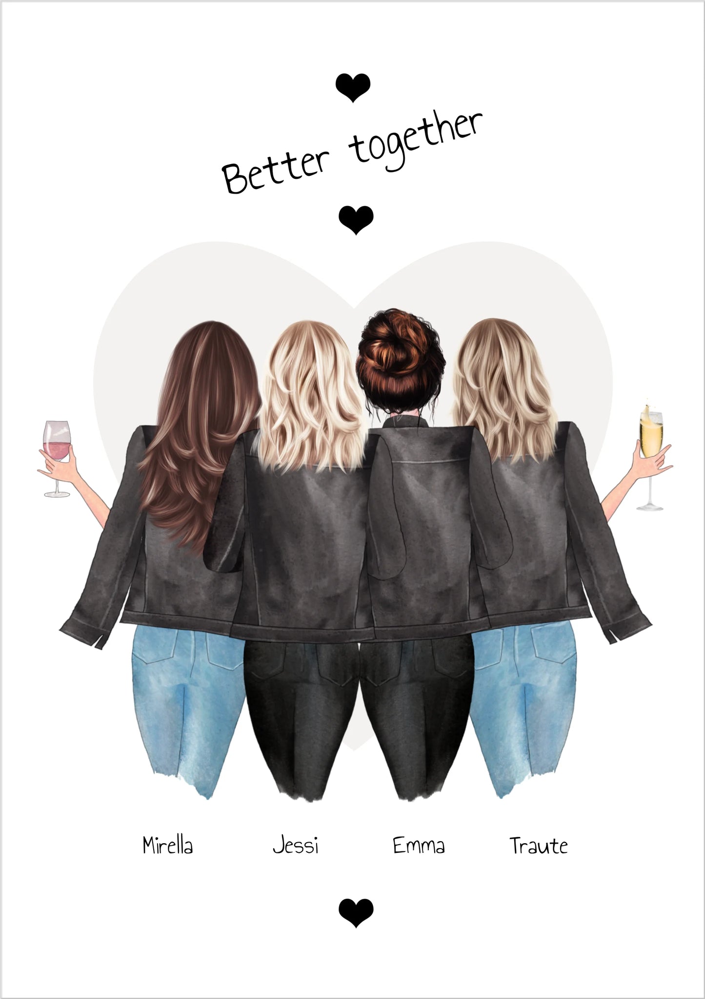 4 beste Freundinnen Poster Geschenk mit Spruch personalisiert - Beste Freundin Bild Geschenk - Geburtstagsgeschenk