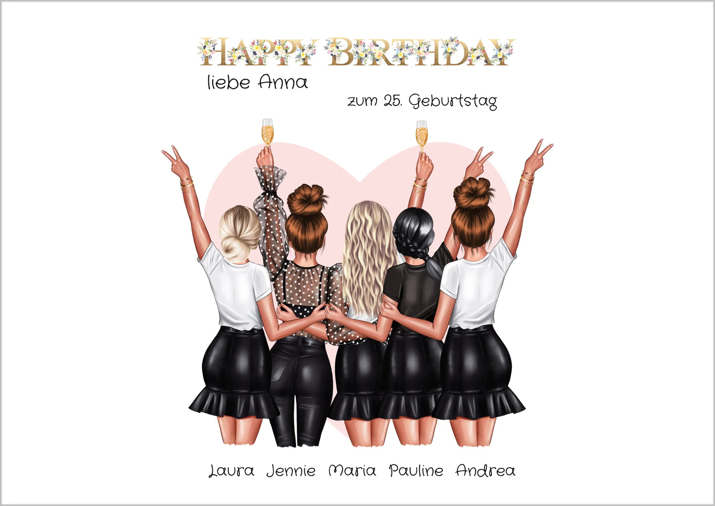 Personalisiertes Geburtstag Poster Geschenk beste Freundin   | 5 Freundinnen Bild Geschenk | Glückwunsch Geschenk beste Freundin