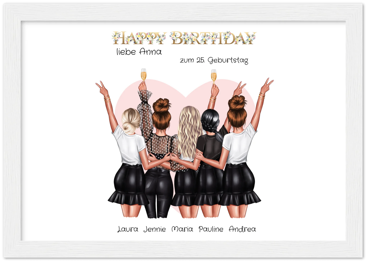 Personalisiertes Geburtstag Poster Geschenk beste Freundin   | 5 Freundinnen Bild Geschenk | Glückwunsch Geschenk beste Freundin