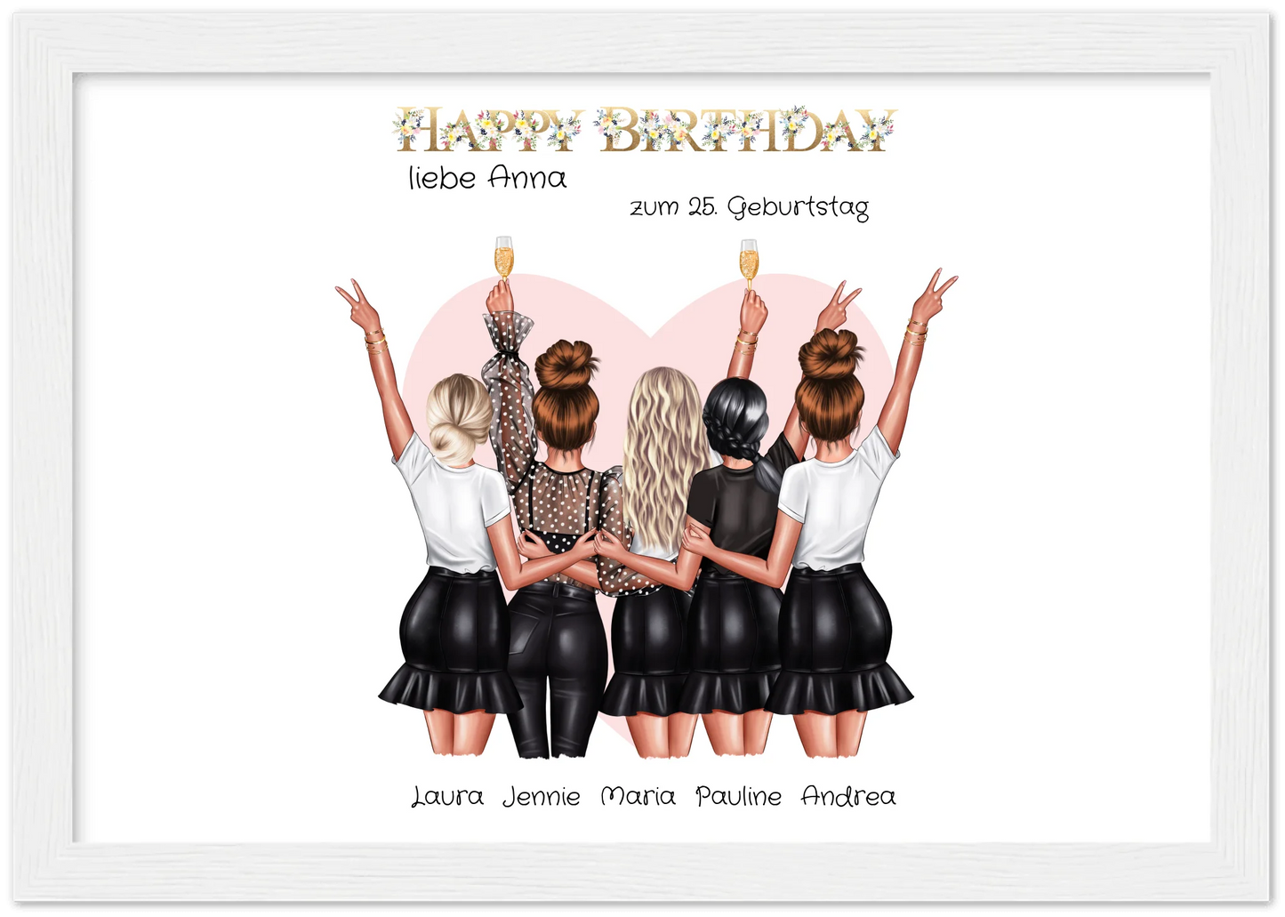 Personalisiertes Geburtstag Poster Geschenk beste Freundin   | 5 Freundinnen Bild Geschenk | Glückwunsch Geschenk beste Freundin