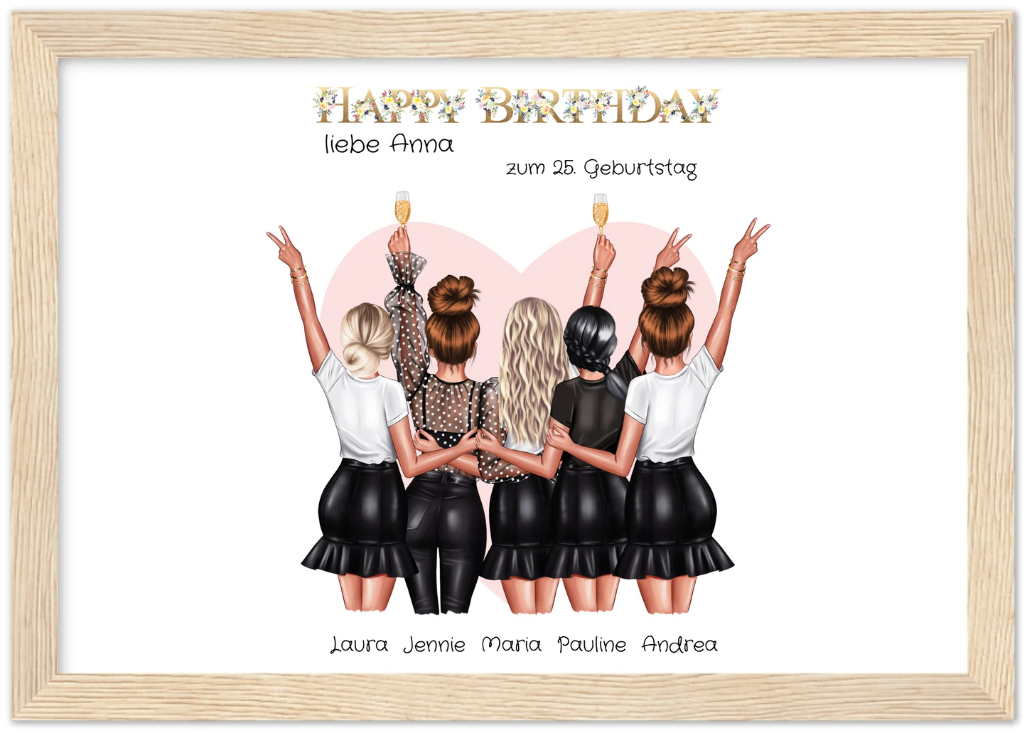 Personalisiertes Geburtstag Poster Geschenk beste Freundin   | 5 Freundinnen Bild Geschenk | Glückwunsch Geschenk beste Freundin