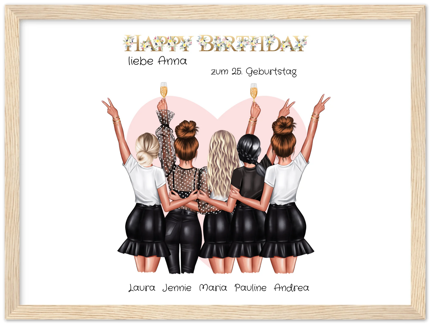 Personalisiertes Geburtstag Poster Geschenk beste Freundin   | 5 Freundinnen Bild Geschenk | Glückwunsch Geschenk beste Freundin