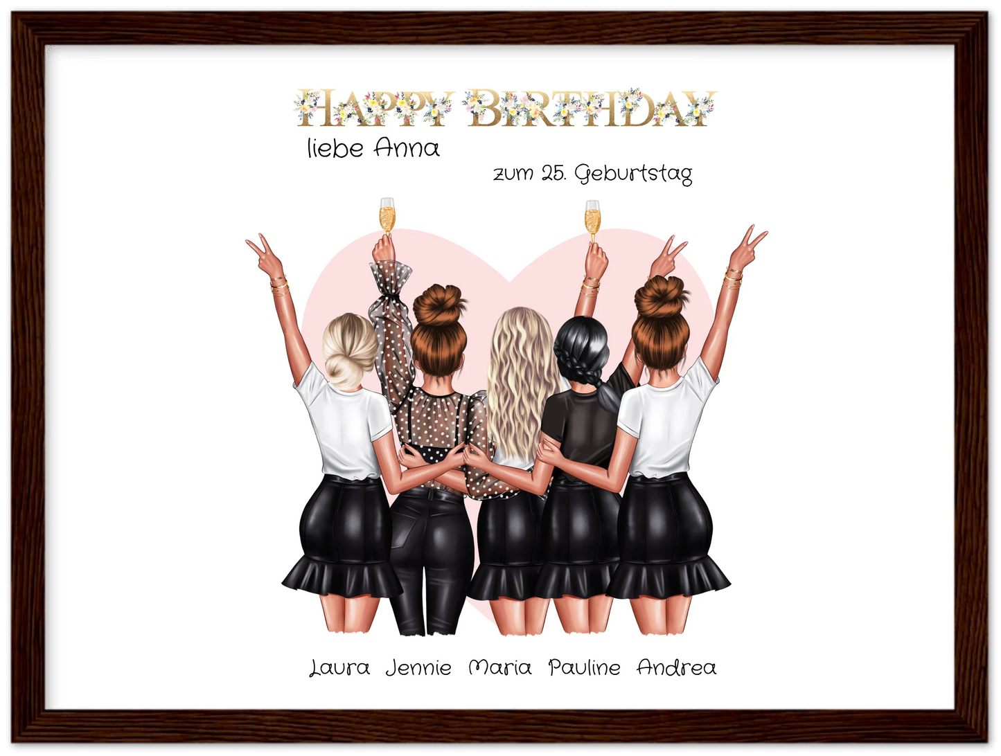 Personalisiertes Geburtstag Poster Geschenk beste Freundin   | 5 Freundinnen Bild Geschenk | Glückwunsch Geschenk beste Freundin