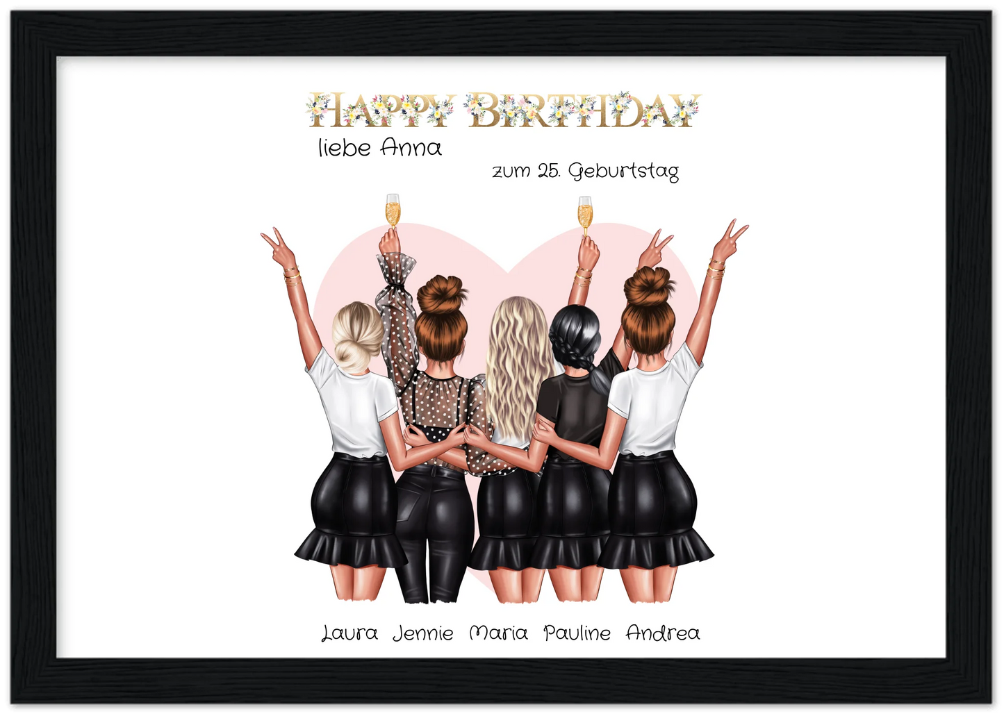 Personalisiertes Geburtstag Poster Geschenk beste Freundin   | 5 Freundinnen Bild Geschenk | Glückwunsch Geschenk beste Freundin