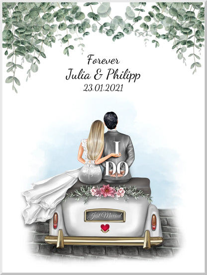 Personalisiertes Hochzeitsgeschenk - Wedding Car - Hochzeitsauto - Geschenk Hochzeit - Geschenk Bild Hochzeit - Geschenk Poster Hochzeit