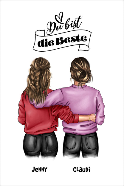 Besties - Beste Freundin Geburtstagsgeschenk Bild - BFF Poster für Mädchen, Freundin, Schwester, Kollegin