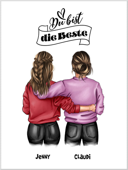 Besties - Beste Freundin Geburtstagsgeschenk Bild - BFF Poster für Mädchen, Freundin, Schwester, Kollegin