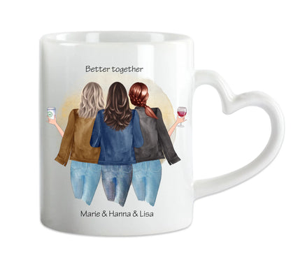 Geschenk 3 Beste Freundinnen Tasse mit Spruch personalisiert - Geburtstagsgeschenk, Freundin, Schwester, Manna, Kollegin