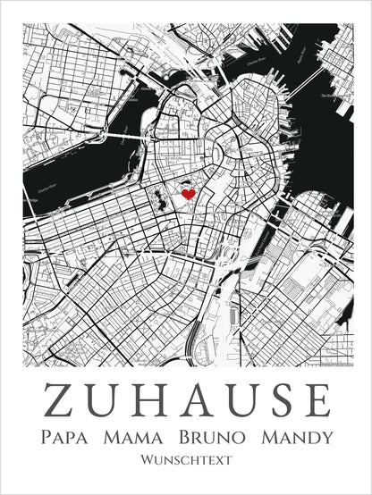 "Zuhause Poster" Personalsierte Stadtkarte | Geschenk Hochzeitstag | Jahrestag,