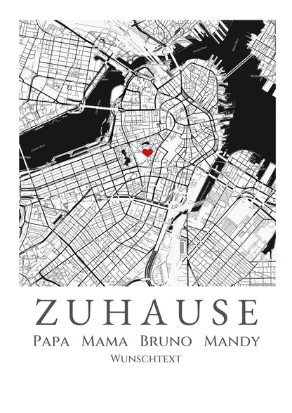 "Zuhause Poster" Personalsierte Stadtkarte | Geschenk Hochzeitstag | Jahrestag,