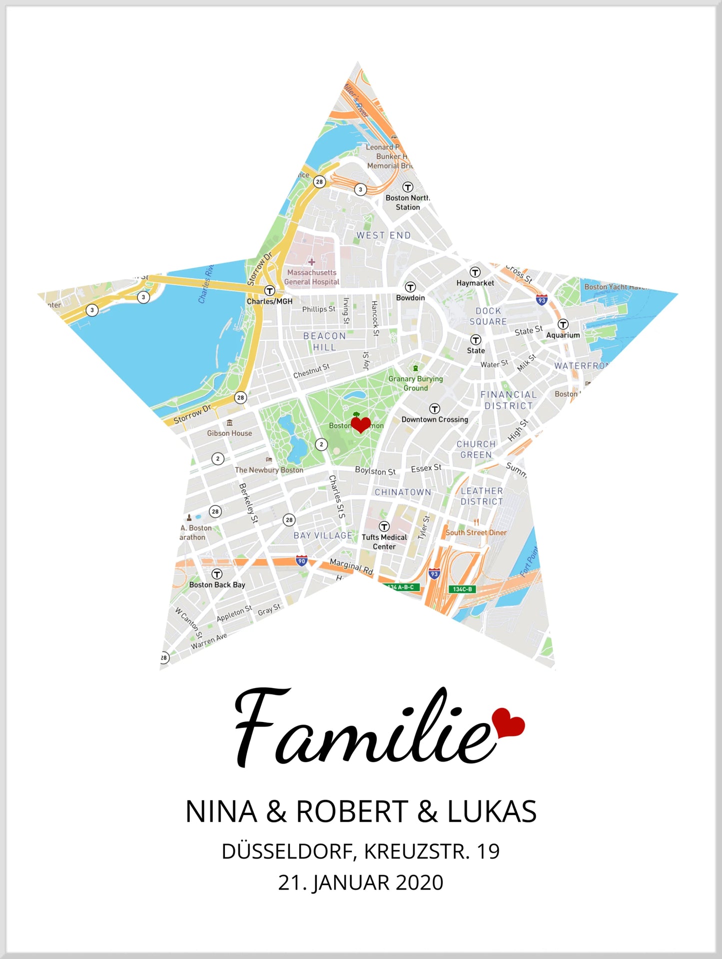 Geschenk Familie Poster personalisiert | Stern Stadtkarten Poster | Wohnort Familie | Geschenk Einzug, Hochzeit Hochzeitstag, Jahrestag, Verlobung