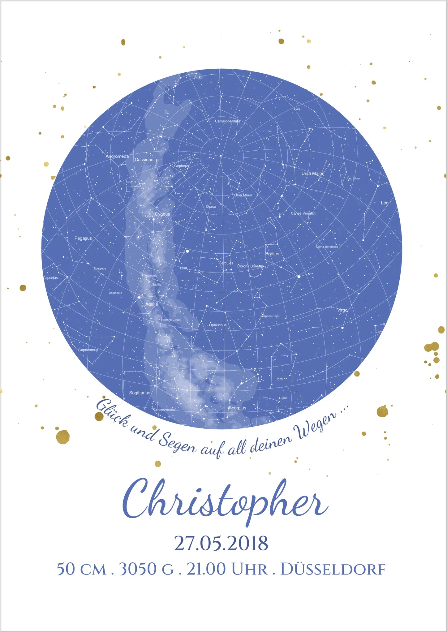 Geburtsgeschenk & Taufgeschenk Geburtsanzeige |  Poster Sternkarte Design | Babygeschenk zur Geburt, zur Taufe | Sternenbild Junge