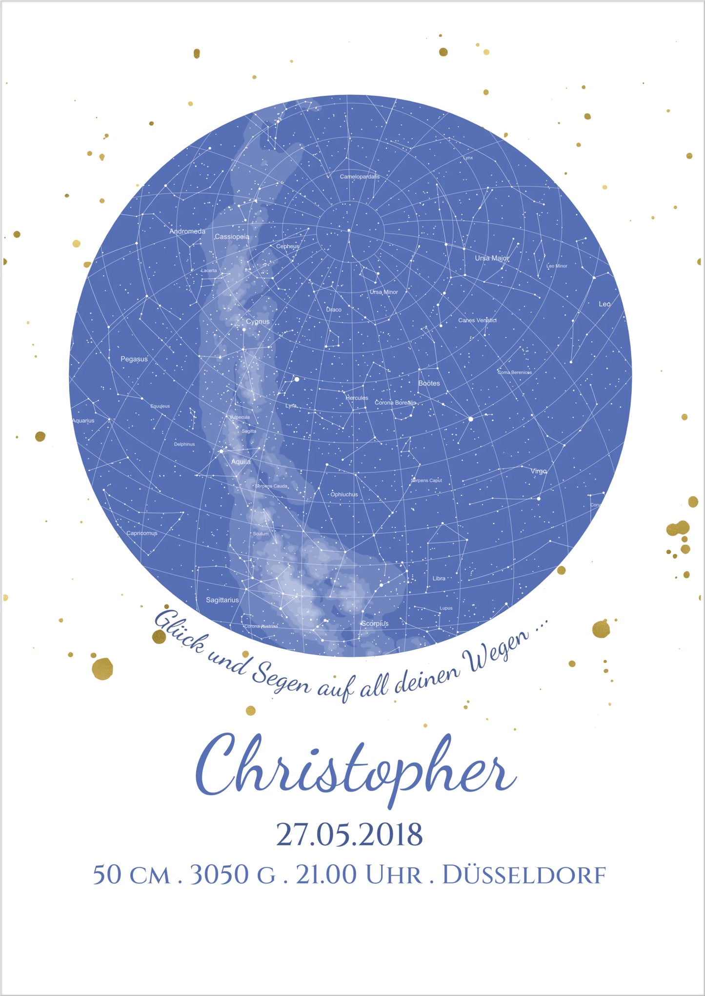 Geburtsgeschenk & Taufgeschenk Geburtsanzeige |  Poster Sternkarte Design | Babygeschenk zur Geburt, zur Taufe | Sternenbild Junge