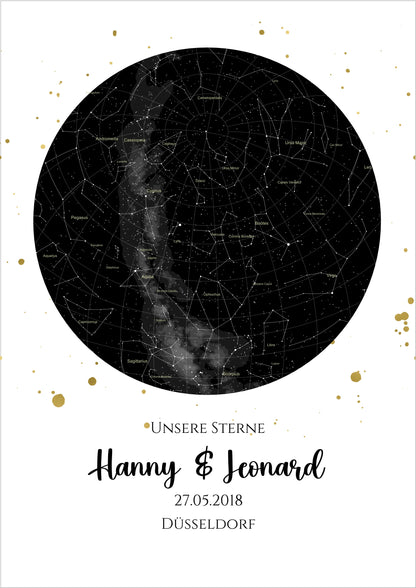 Hochzeitsgeschenk | Personalisierte Sternkarte |  Sternenbild Poster | Sternkarte Geschenk zur Hochzeit, zur Geburt, zur Taufe | Geschenk Brautpaar