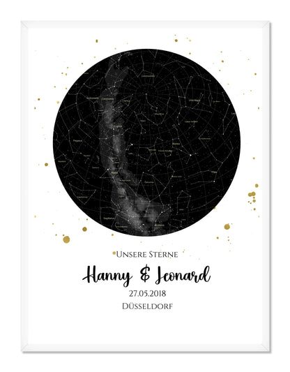 Hochzeitsgeschenk | Personalisierte Sternkarte |  Sternenbild Poster | Sternkarte Geschenk zur Hochzeit, zur Geburt, zur Taufe | Geschenk Brautpaar