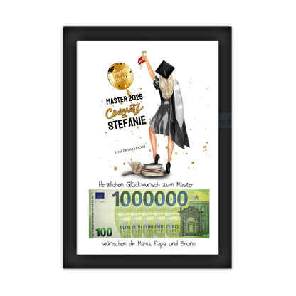 Geldgeschenk Wunscherfüller - Personalisiertes Abschlußgeschenk zum Abi, Bachelor, Master, Doktor - Frauen