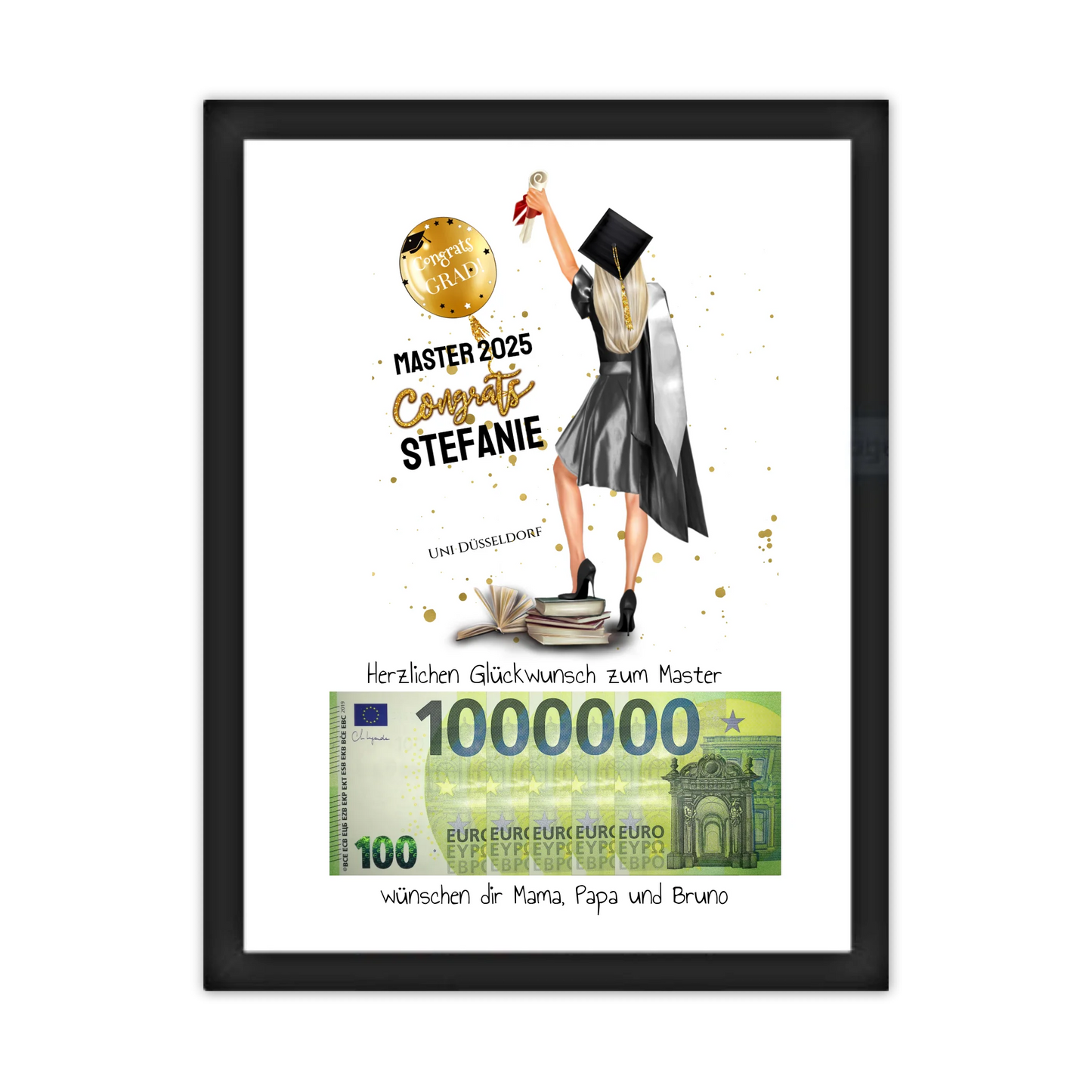 Geldgeschenk Wunscherfüller - Personalisiertes Abschlußgeschenk zum Abi, Bachelor, Master, Doktor - Frauen
