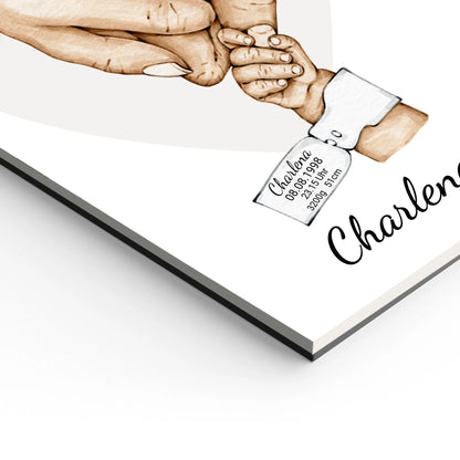 Geburtsanzeige Baby mit Namen und Datum | Personalisiertes Geschenk zur Geburt | Taufgeschenk | Geschenk Geburt mit Hände Motiv