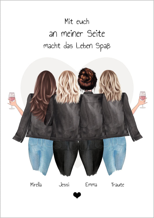 4 beste Freundinnen Poster Geschenk mit Spruch personalisiert - Beste Freundin Bild Geschenk - Best Friends Geschenkidee - Weihnachtsgeschenk