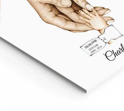 Poster Familie mit  Baby Namen und Datum | Personalisiertes Familiengeschenk als Familienposter Geschenk Geburt | Taufgeschenk mit Hände Motiv