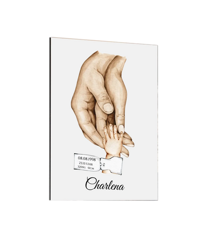 Poster Familie mit  Baby Namen und Datum | Personalisiertes Familiengeschenk als Familienposter Geschenk Geburt | Taufgeschenk mit Hände Motiv