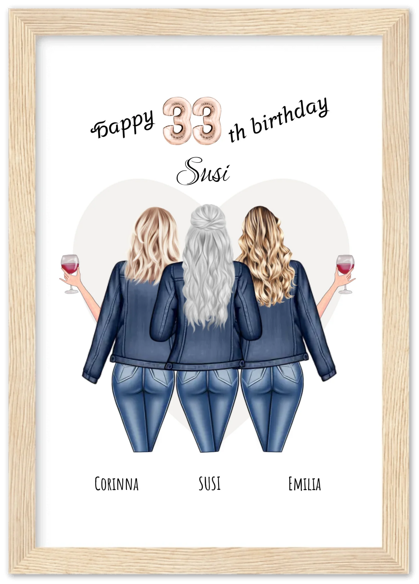 3 Beste Freundinnen Poster gerahmt - Beste Freundin Bild Geschenk Geburtstag - Geburtstagsgeschenk - Ostergeschenk - Geschenk Schwester