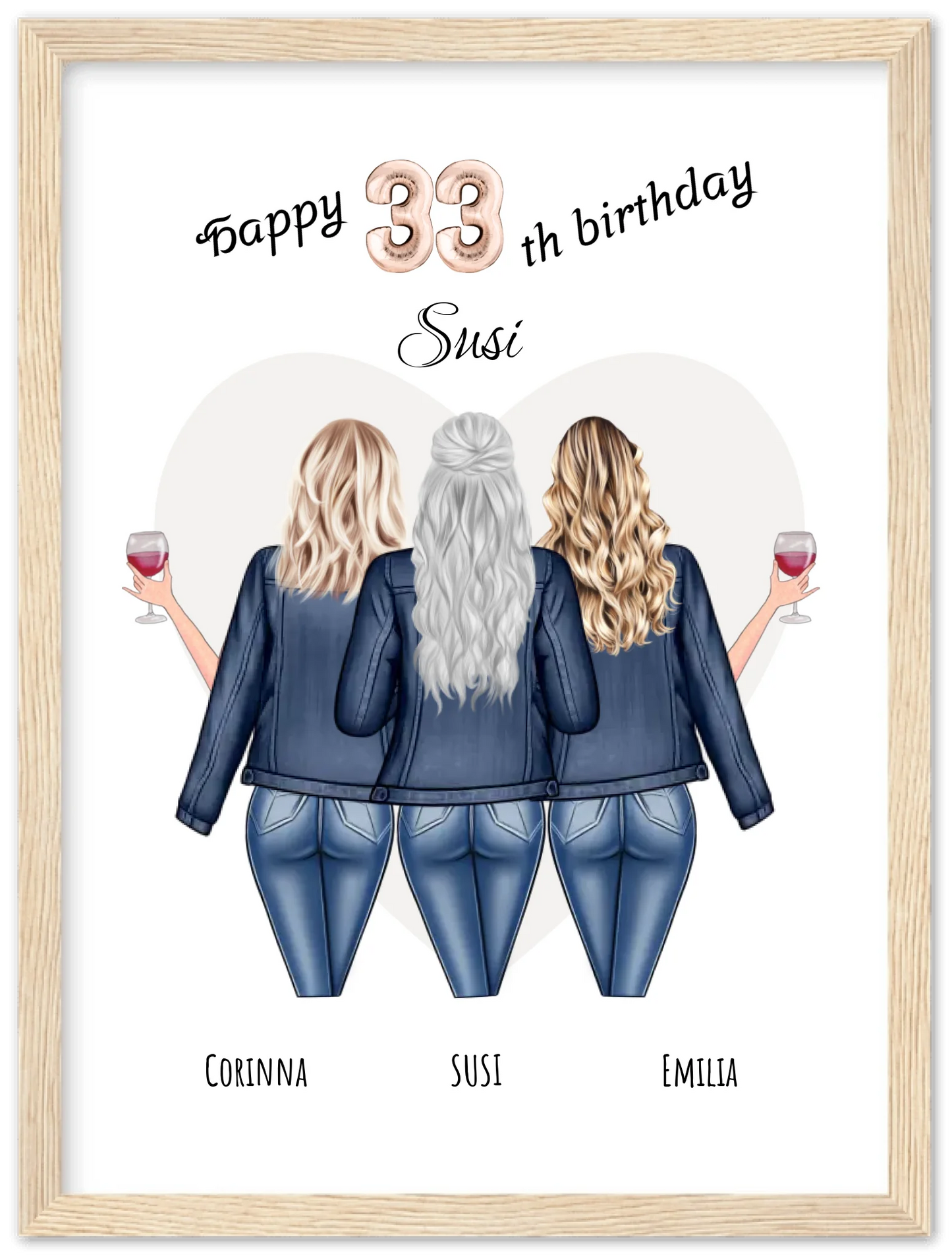 3 Beste Freundinnen Poster gerahmt - Beste Freundin Bild Geschenk Geburtstag - Geburtstagsgeschenk - Ostergeschenk - Geschenk Schwester