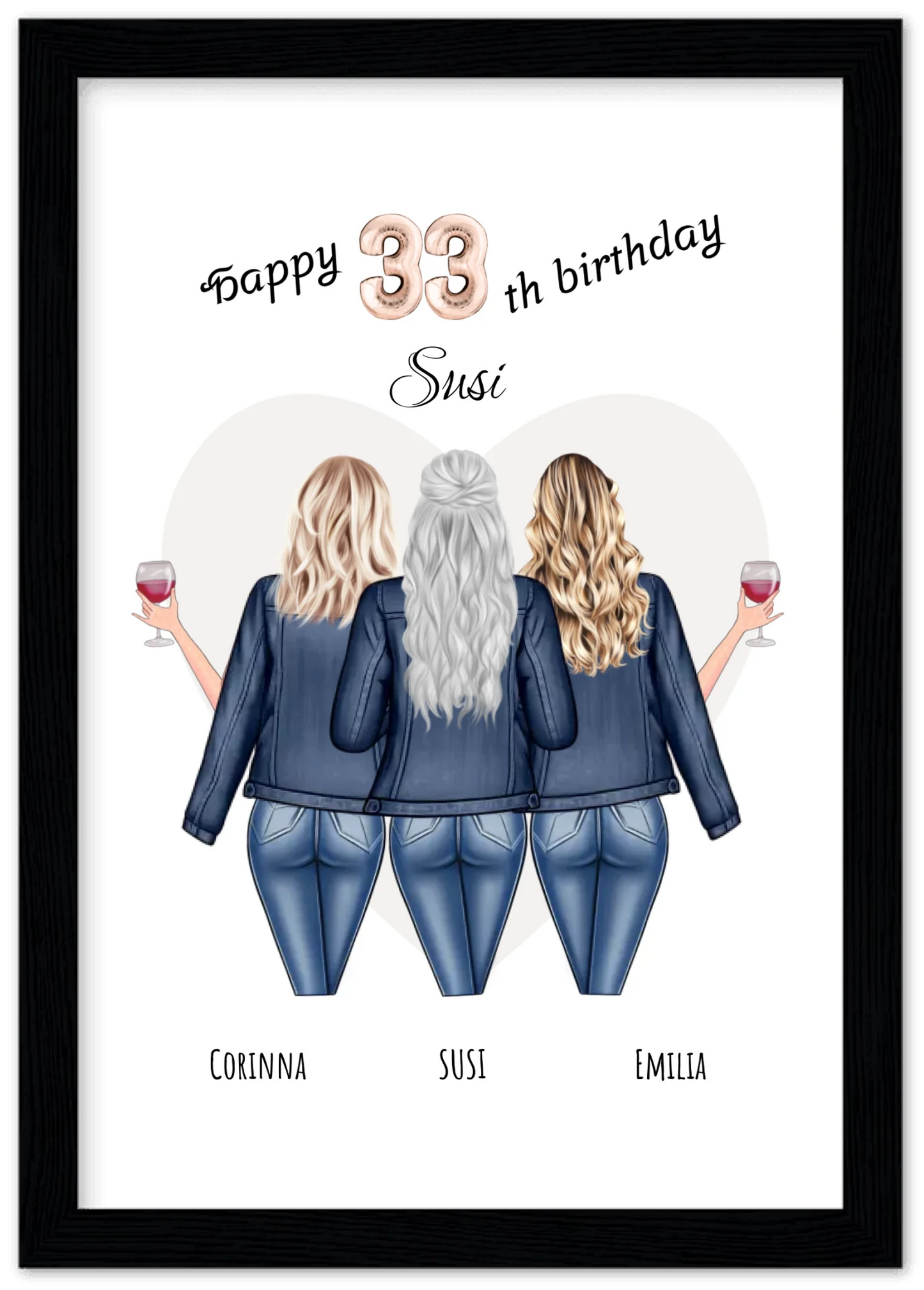 3 Beste Freundinnen Poster gerahmt - Beste Freundin Bild Geschenk Geburtstag - Geburtstagsgeschenk - Ostergeschenk - Geschenk Schwester