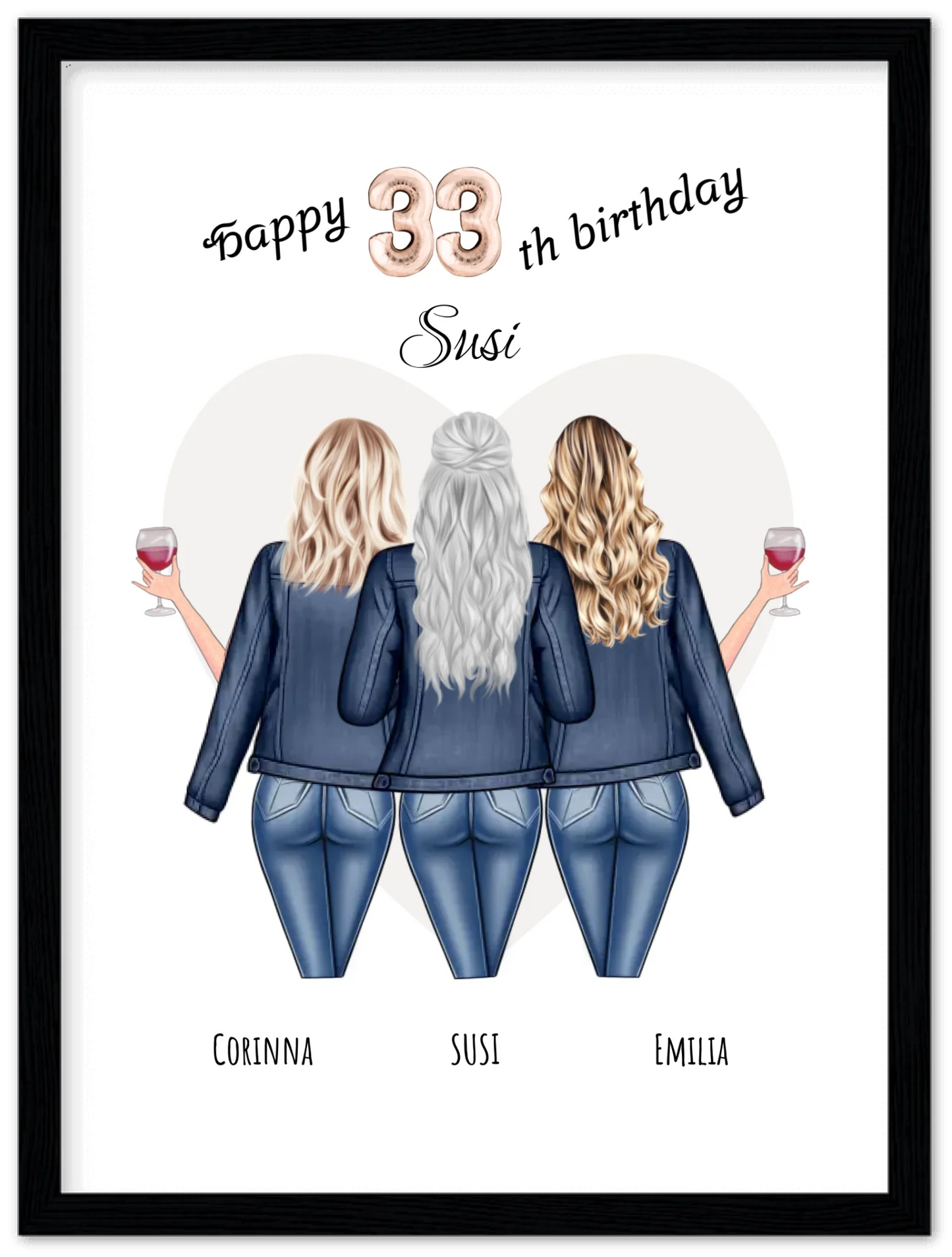 3 Beste Freundinnen Poster gerahmt - Beste Freundin Bild Geschenk Geburtstag - Geburtstagsgeschenk - Ostergeschenk - Geschenk Schwester