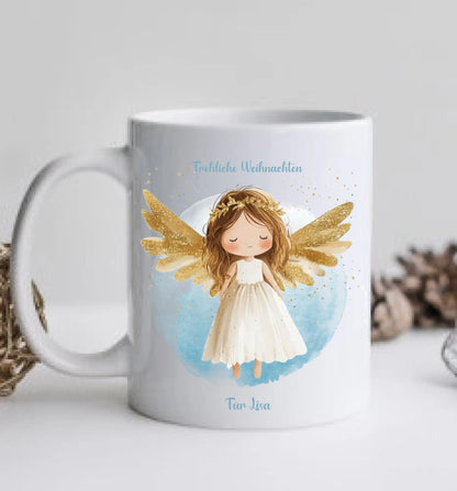 "Weihnachtsengel" Tasse - Personalisierte Tasse mit Schutzengel und Namen für Kinder