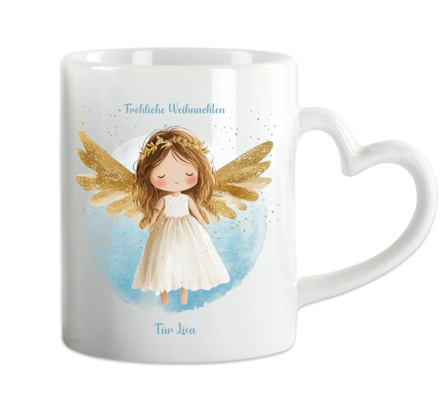 "Weihnachtsengel" Tasse - Personalisierte Tasse mit Schutzengel und Namen für Kinder