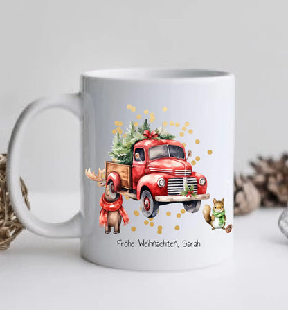 Personalisiertes Kinder Weihnachtsgeschenk Tasse / Teller Junge, Mädchen mit Name und Outfit