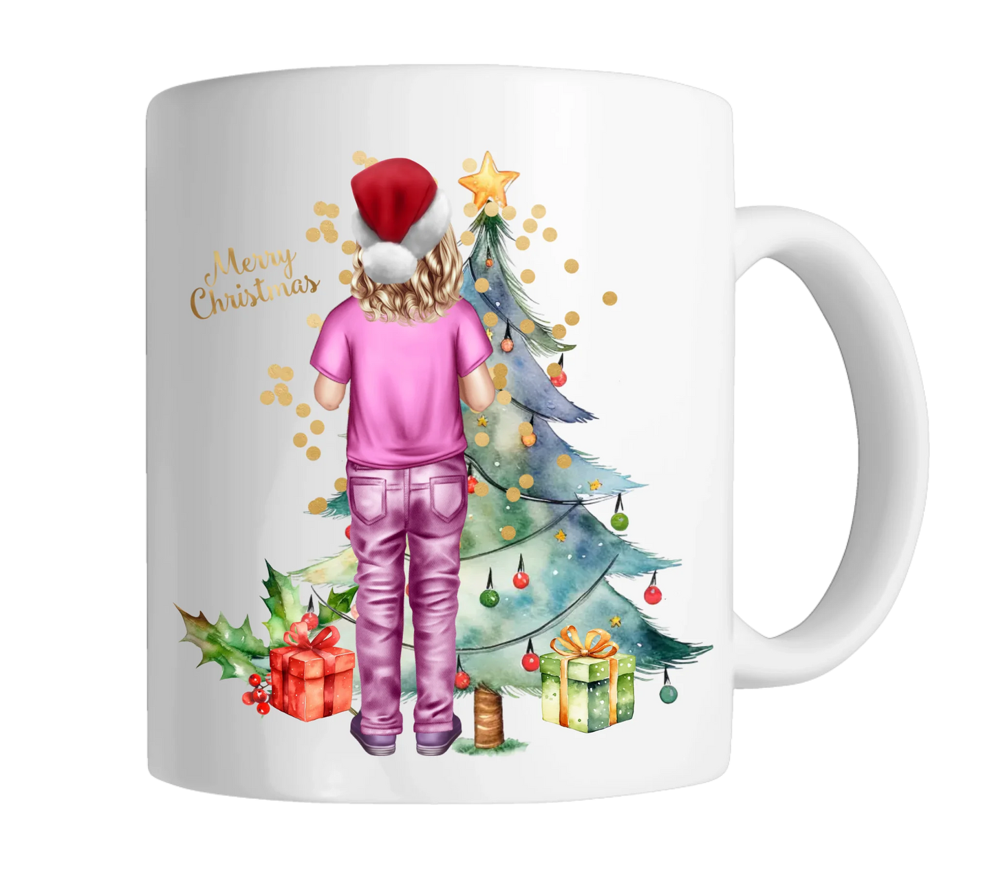 Personalisiertes Kinder Weihnachtsgeschenk Tasse / Teller Junge, Mädchen mit Name und Outfit