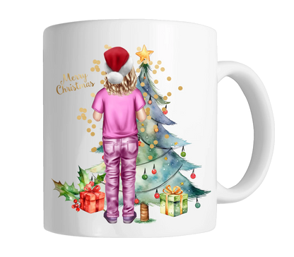 Personalisiertes Kinder Weihnachtsgeschenk Tasse / Teller Junge, Mädchen mit Name und Outfit