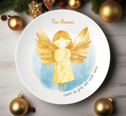 Personalisierter Weihnachtsteller / Nikolausteller mit Schutzengel & Namen, Geschenk für Kinder Mädchen 3