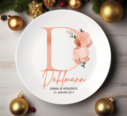 Personalisiertes Hochzeitsgeschenk Monogramm Hochzeitsteller, Melaminteller mit Namen, Brautpaar Geschenk zur Hochzeit