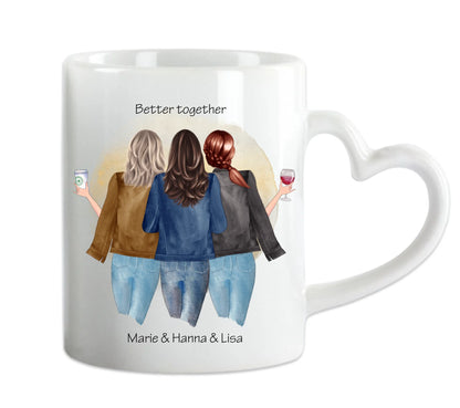 Geschenk 3 Beste Freundinnen Tasse mit Spruch personalisiert - Geburtstagsgeschenk, Freundin, Schwester, Manna, Kollegin