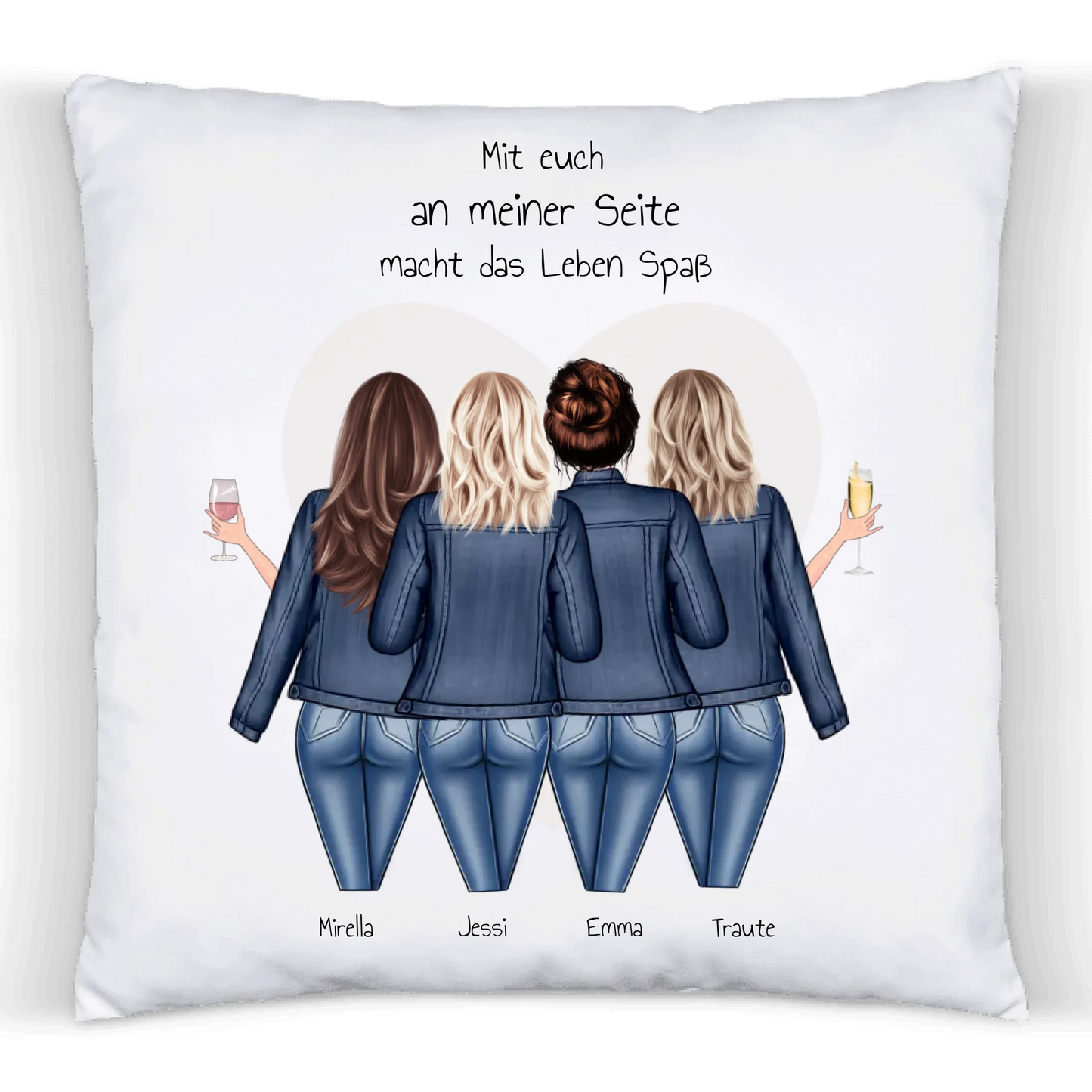Geschenk beste Freundin mit 4 Freundinnen - Geburtstagsgeschenk Kissen - Personalisiertes Kissen mit Spruch