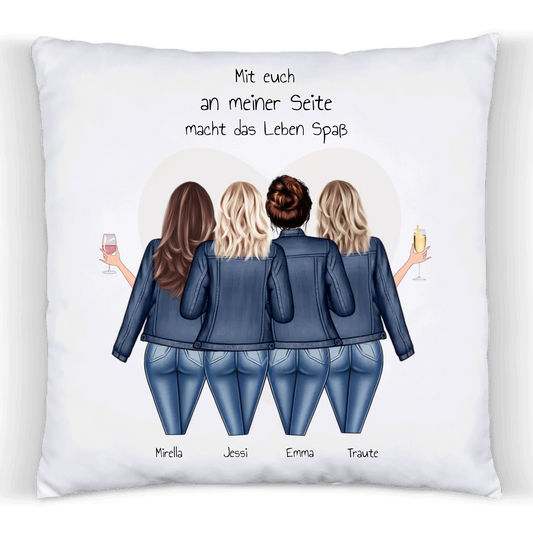 Geschenk beste Freundin mit 4 Freundinnen - Geburtstagsgeschenk Kissen - Personalisiertes Kissen mit Spruch