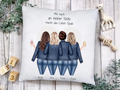 Geschenk beste Freundin mit 4 Freundinnen - Geburtstagsgeschenk Kissen - Personalisiertes Kissen mit Spruch