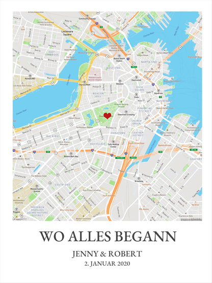 Poster "Wo alles begann Koordinaten" Personalisiertes Stadtkarte Poster | Lieblingsort | Städteposter Map Koordinaten Bild | Umzug