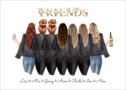 7 Beste Freundinnen Bild - personalisiertes Poster Geburtstagsgeschenk & Weihnachtsgeschenk