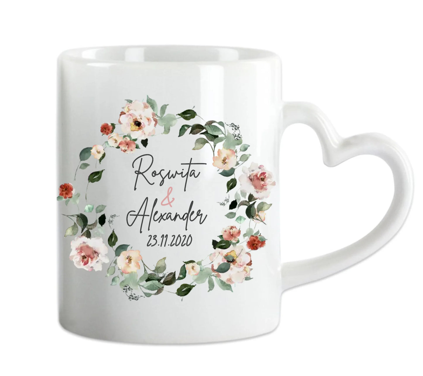 Personalisierte Hochzeitsgeschenk Tasse Blumenkranz Brautpaar, Ehepaar - Geschenk Hochzeit
