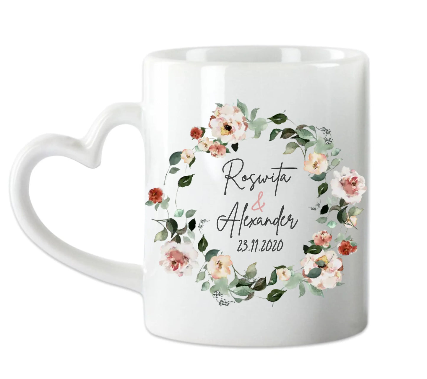 Personalisierte Hochzeitsgeschenk Tasse Blumenkranz Brautpaar, Ehepaar - Geschenk Hochzeit
