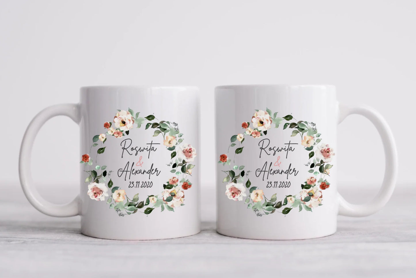 Personalisierte Hochzeitsgeschenk Tasse Blumenkranz Brautpaar, Ehepaar - Geschenk Hochzeit