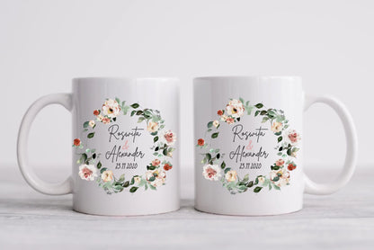 Personalisierte Hochzeitsgeschenk Tasse Blumenkranz Brautpaar, Ehepaar - Geschenk Hochzeit